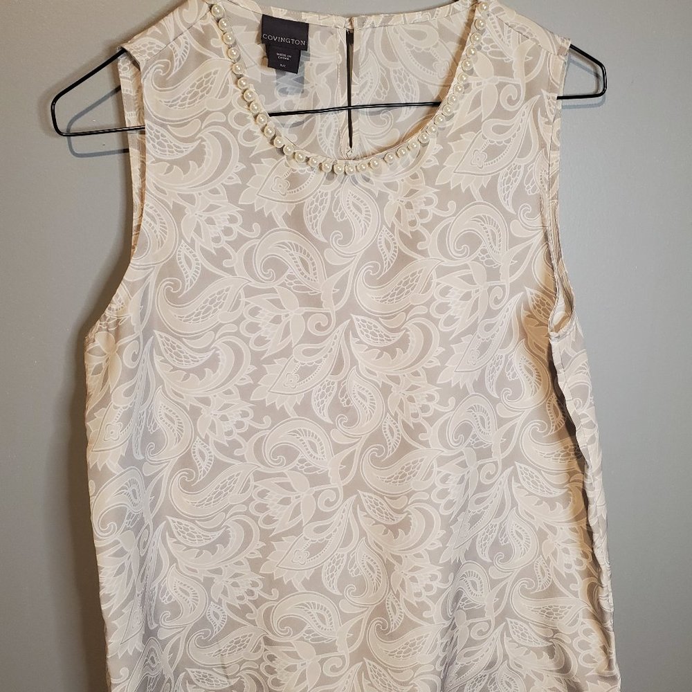 Covington Blouse w/ Faux Pearls on Neckline